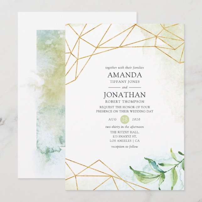 Invitation Mariage de cristal géométrique aquarelle (Devant / Derrière)