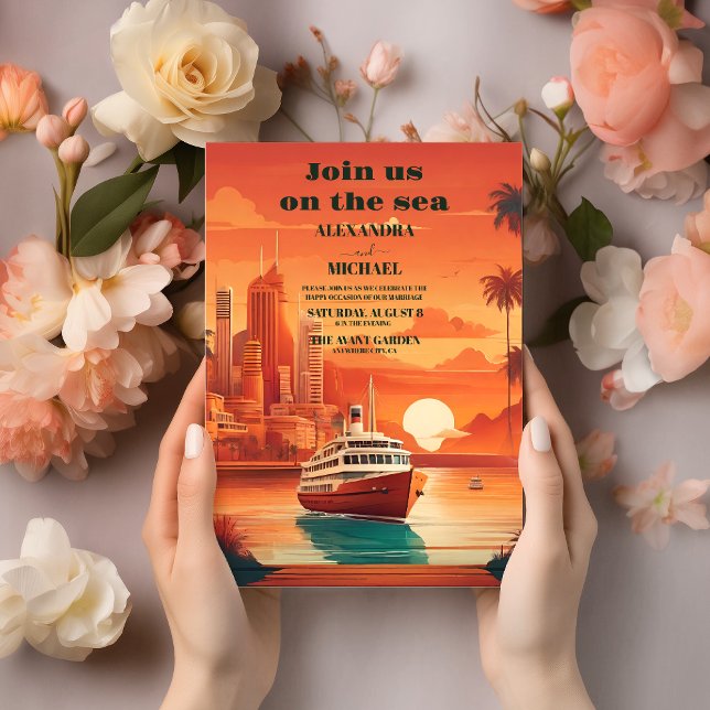 Invitation Mariage de croisière de palmier Nautique Seascape  (Créateur téléchargé)