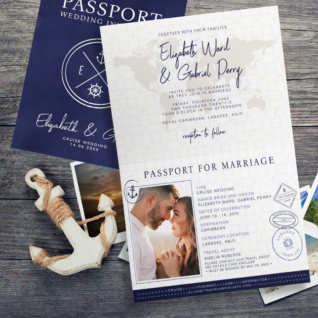 Invitation Mariage de croisières de la Marine Blue Passport D (Créateur téléchargé)