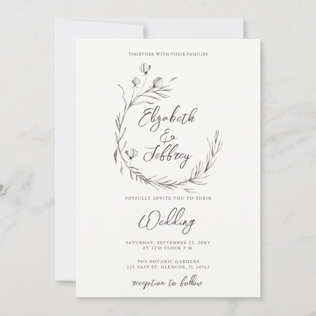 Invitation Mariage de croquis floral rustique (Devant)