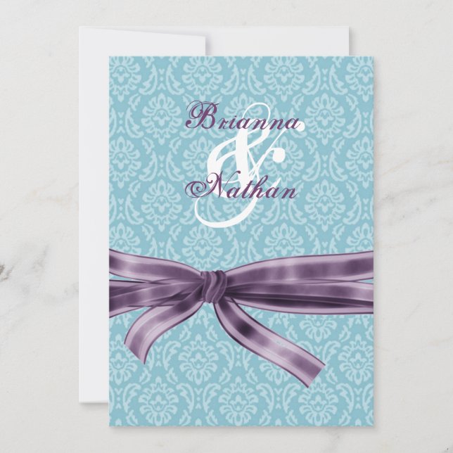 Invitation Mariage de Damas et de Bow bleu et violet (Devant)
