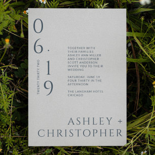Invitation Mariage de date minimaliste marine et gris moderne