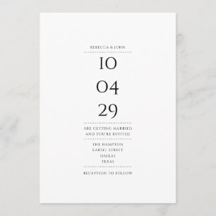 Invitation Mariage de date spéciale noir et blanc simple