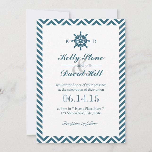 Invitation Mariage de  de cravate bleu Chevron (Devant)