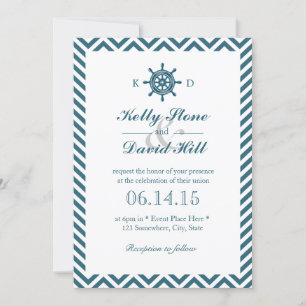 Invitation Mariage de  de cravate bleu Chevron