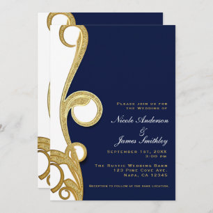 Invitation Mariage de  de tourbillon bleu chic de la Marine d