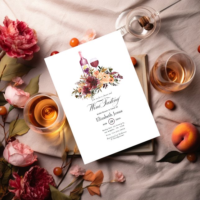 Invitation Mariage de dégustation de vin floral Bordo Peach (Créateur téléchargé)