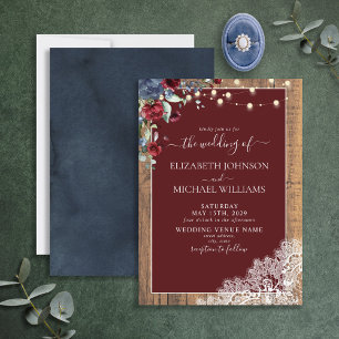 Invitation Mariage de dentelle en bois bleu Bourgogne