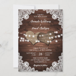 Invitation Mariage de dentelle en bois rustique