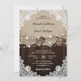 Invitation Mariage de dentelle en bois rustique