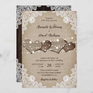 Invitation Mariage de dentelle en bois rustique