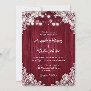 Invitation Mariage de dentelle en bois rustique de Bourgogne