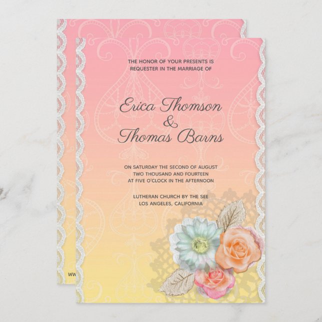 Invitation Mariage de dentelle et de fleurs (Devant / Derrière)