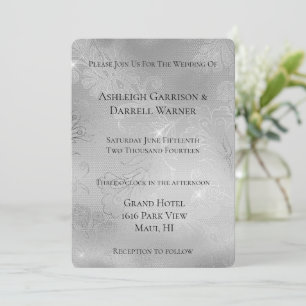 Invitation Mariage de dentelle florale d'argent romantique