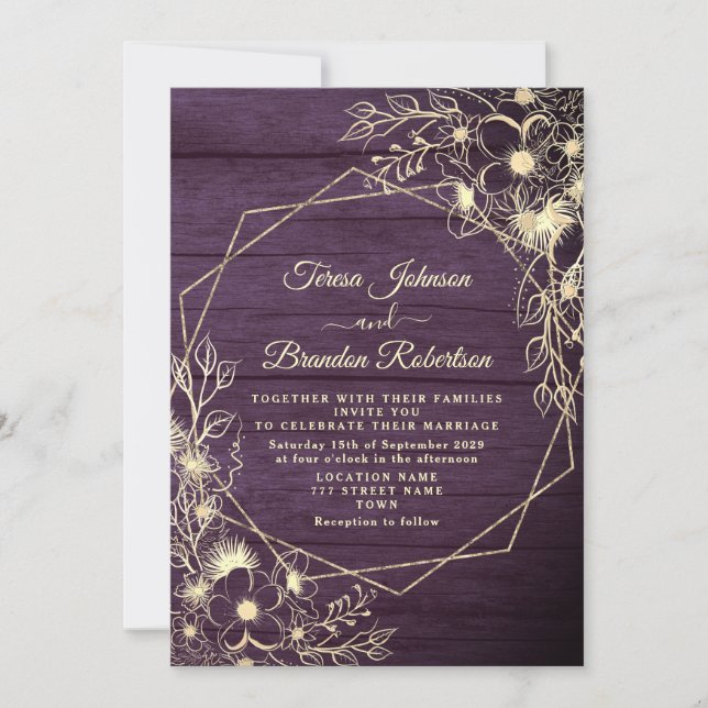 Invitation Mariage de dentelle florale violet rustique (Devant)