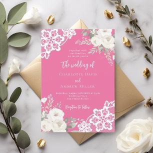 Invitation Mariage de dentelle rose coucher du soleil