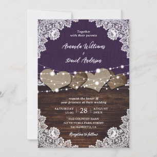 Invitation Mariage de dentelle Russe violet en bois