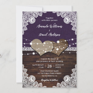 Invitation Mariage de dentelle Russe violet en bois