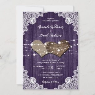 Invitation Mariage de dentelle Russe violet en bois