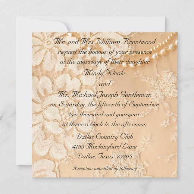 Invitation Mariage de dentelles et perles (Devant)