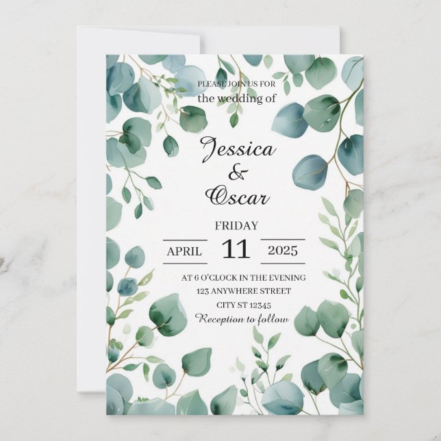 Invitation Mariage de design Eucalyptus couleur douce (Devant)