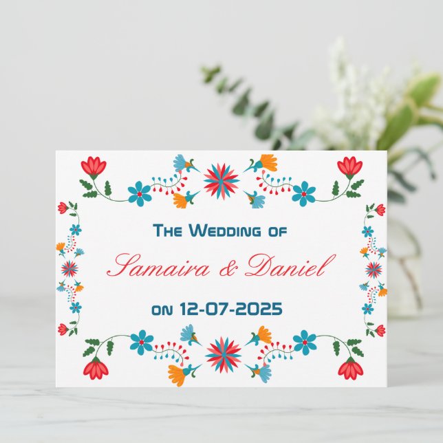 Invitation Mariage de design floral brodé (Debout devant)
