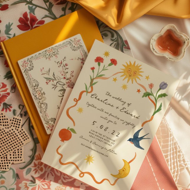 Invitation Mariage de dessin peint à la main (Créateur téléchargé)