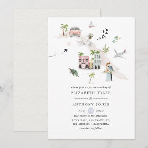 Invitation Mariage de destination à Cuba à l'aquarelle