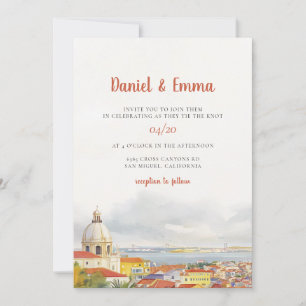 Invitation Mariage de destination à Lisbonne aquarelle
