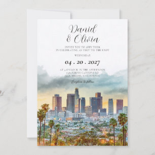 Invitation Mariage de destination à Los Angeles aquarelle