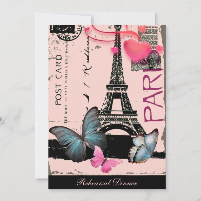 Invitation mariage de destination de la tour eiffel rose de P (Devant)