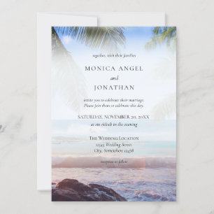 Invitation Mariage de Destination de Plage Tropicale Palmier