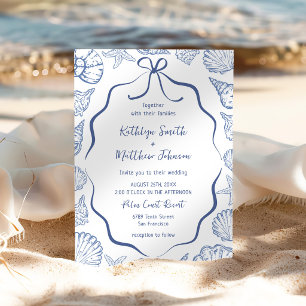 Invitation Mariage de destination Dusty Blue Seashell sur la