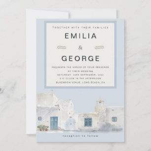 Invitation Mariage de destination élégant en bleu grec Élég