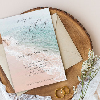 Invitation Mariage de Destination Élégant sur la Plage Océane