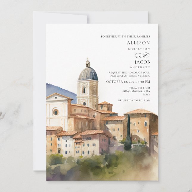 Invitation Mariage de destination en Aquarelle italienne (Devant)