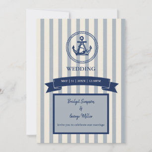 Invitation Mariage de destination maritime à rayures d'ancre
