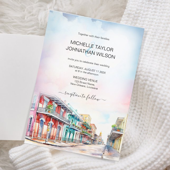 Invitation Mariage de destination moderne Nouvelle-Orléans Aq (new orleans pastel watercolor)