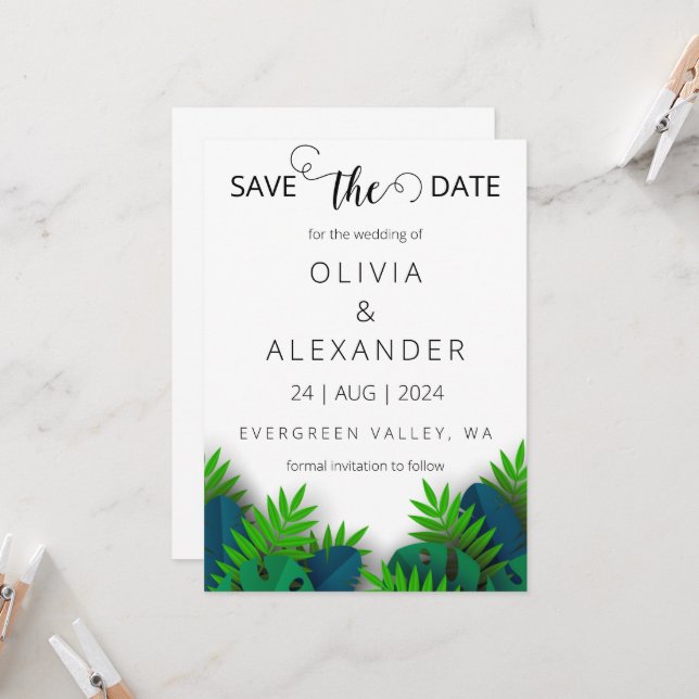 Invitation mariage de destination plage tropicale enregistrer (Devant/Arrière en situation)