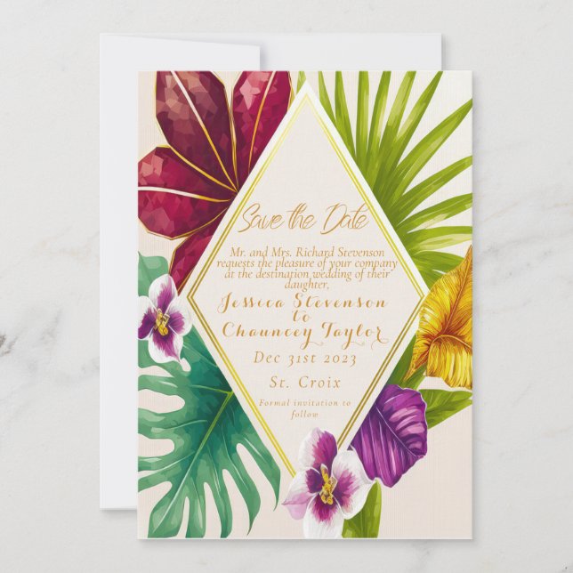 Invitation Mariage de destination tropicale Enregistrer la da (Devant)