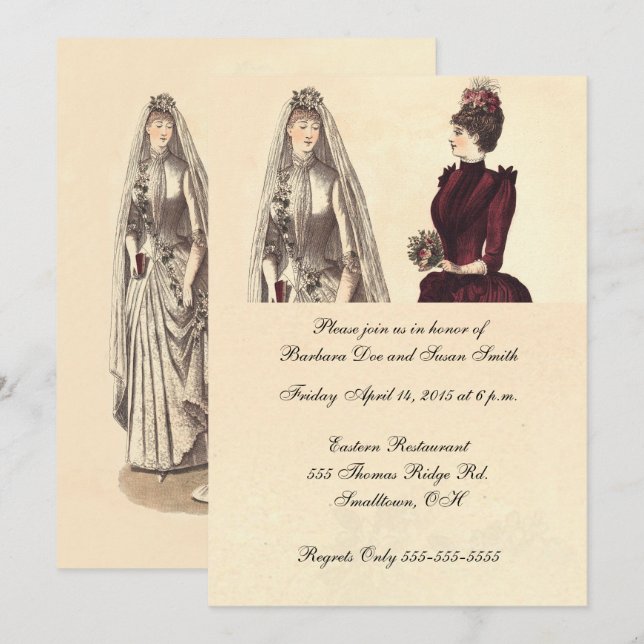 Invitation Mariage de deux mariées Vintage (Devant / Derrière)