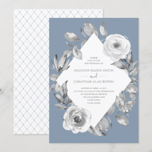 Invitation Mariage de diamant floral gris-bleu Dusty