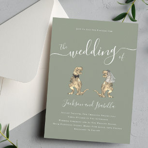 Invitation Mariage de Dinosaures Boho Vert Sauge