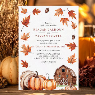 Invitation Mariage de Ferme à la Grange Rustique Feuilles d'A