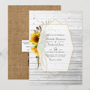 Invitation Mariage de Ferme Géométrique au Tournesol Rustique