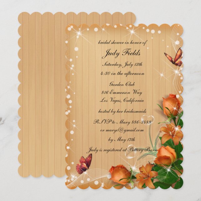 Invitation Mariage de Fête des mariées à papillon de bois rus (Devant / Derrière)