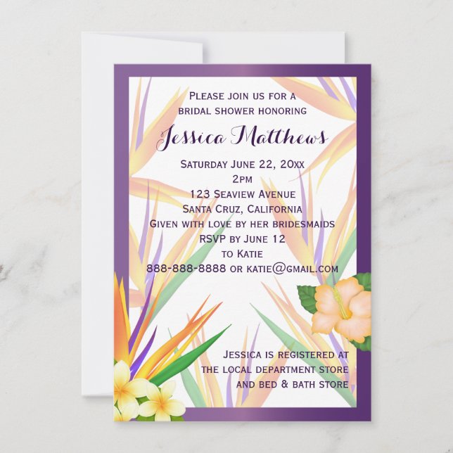 Invitation Mariage de Fête des mariées de l'Oiseau pourpre du (Devant)