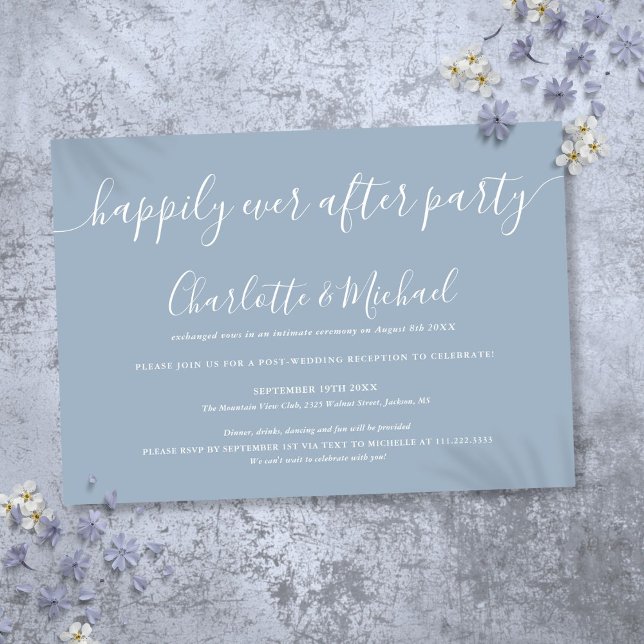Invitation Mariage de fête Dusty Blue Happily Ever After (Dusty Blue Happily Ever After Party Wedding Invitation)