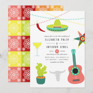 Invitation Mariage de fête mexicaine à l'aquarelle colorée