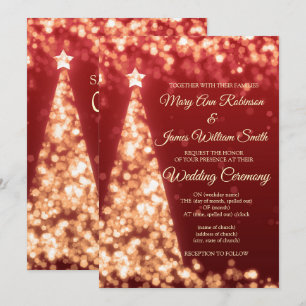 Invitation Mariage de Fêtes de Noël Rouge & Or Élégant